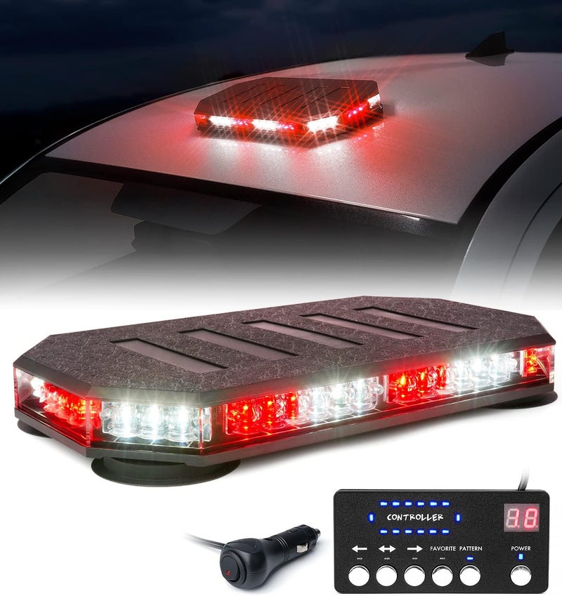 LUMENIX 42 LED Roof Top Strobe Beacon Light Bar Hazard Warning Emergency Flashing Firefighter Lights with Controller for First Responder Vehicles Fire Trucks Snowplow White Red (Patent Design) - Image 1